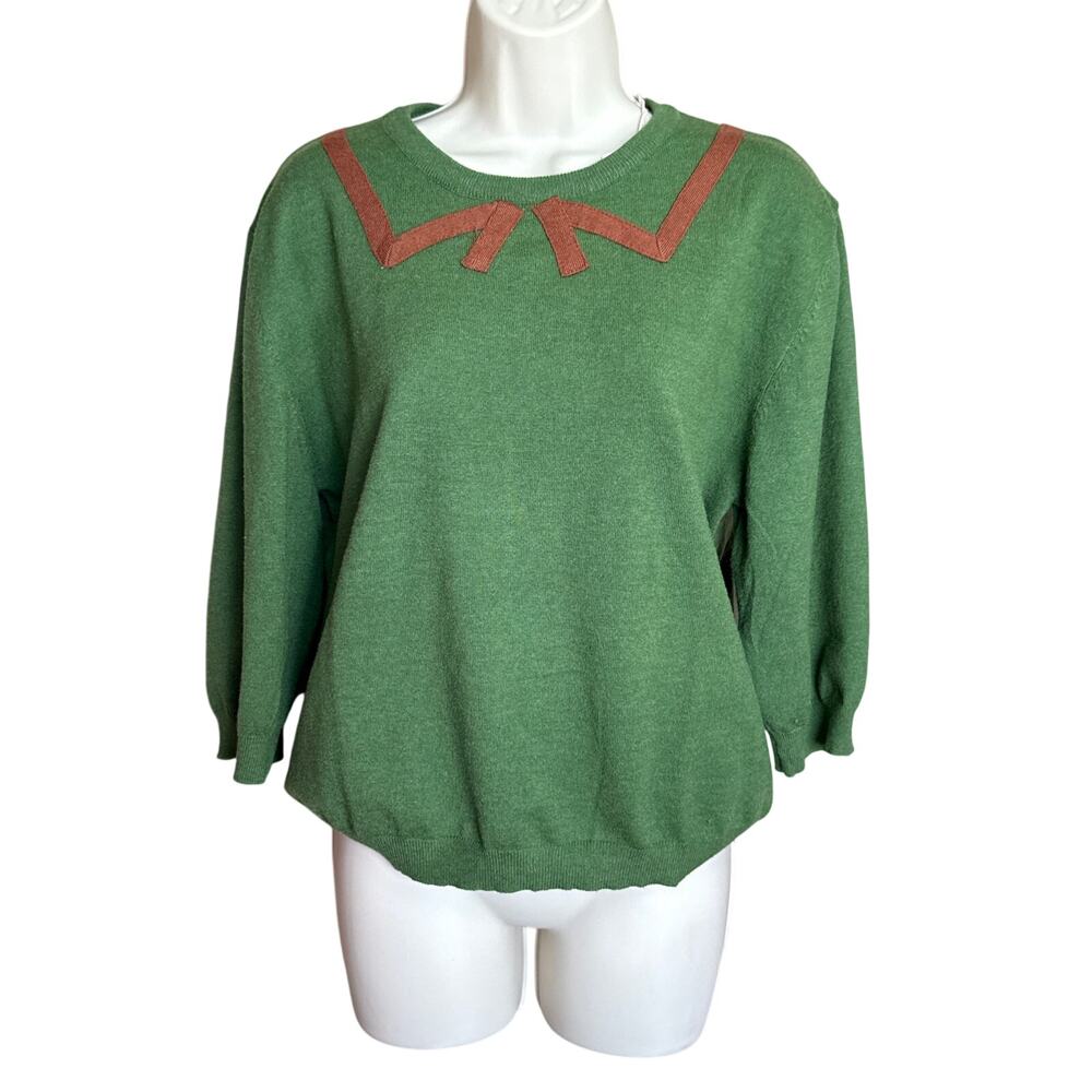 Tulip B Unique Vintage Green Brown Short Sleeve Knit Top XL NWT